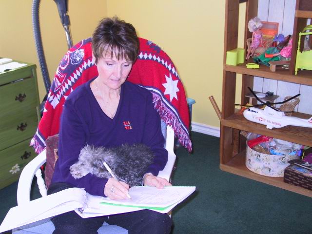 Jeanne and Homie in reading room